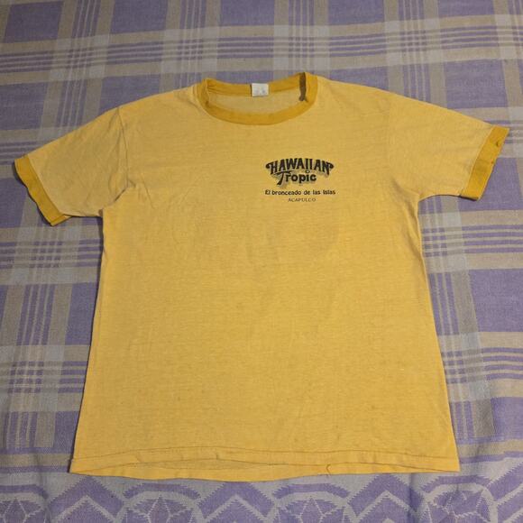 Vtg Hawaiian Tropic T Shirt Acapulco Beach Sail USA 70s 80s Ringer Islands Large - Picture 2 of 11
